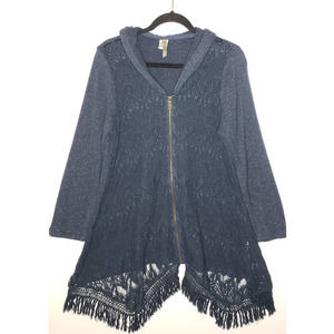 XCVI Lace Hooded Tassel Terrycloth Sweater Duster
